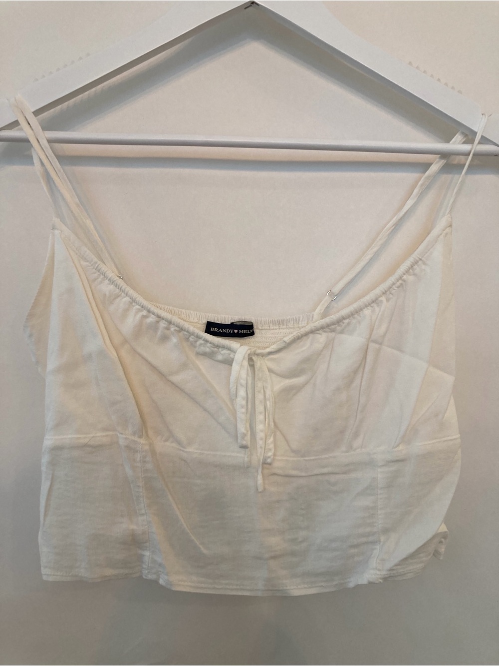 Brandy Melville White Linen-Blend Tie-Front Spaghetti Strap Camisole